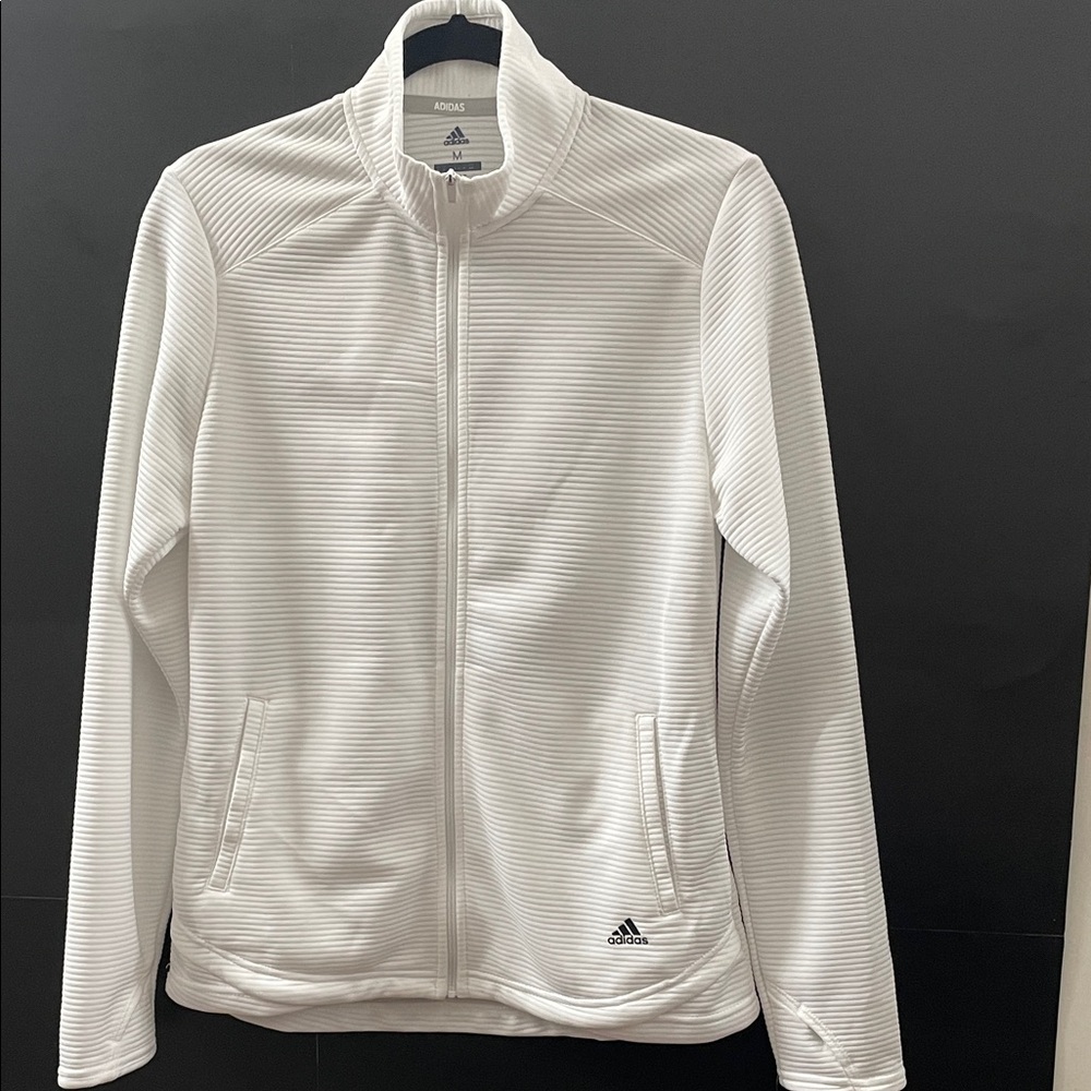 Adidas White Ribbed Track Jacket
